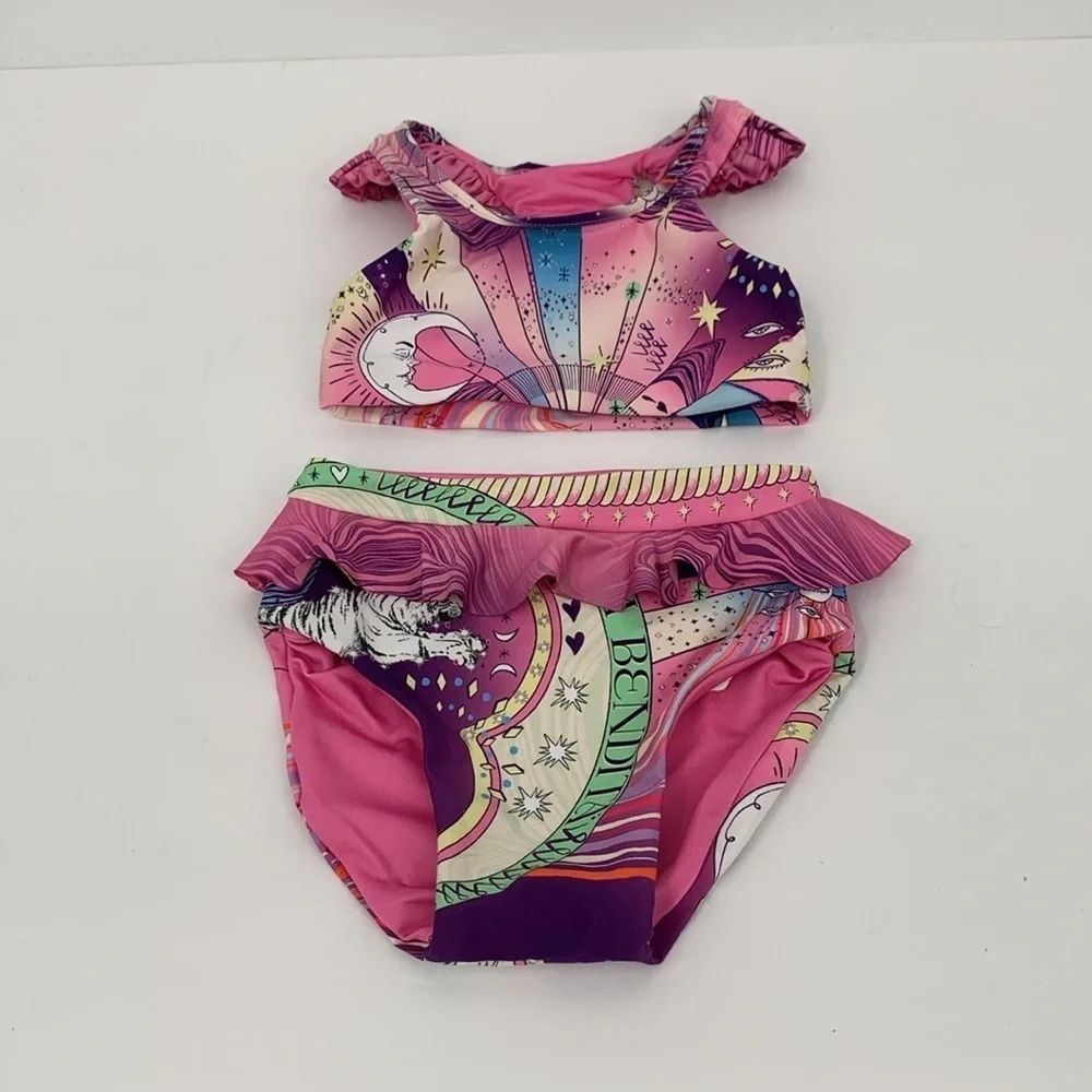 Agua Bendita Keily Eter bikini swim set top bottom pink blue moon toddler new 2T
